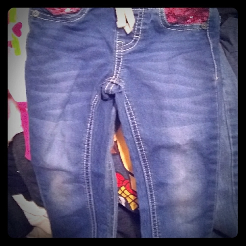 Toddler girl skinny jeans with tie and sequins lee